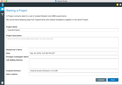 Starting page with new metadata fields.