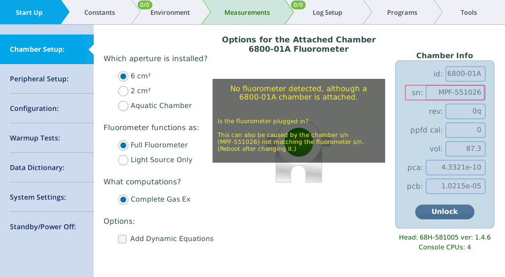 No fluorometer detected warning.