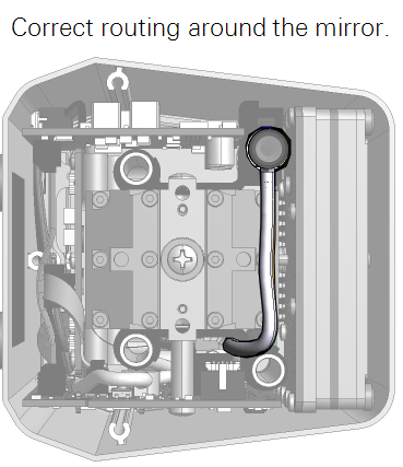 When properly routed, the tube goes along the side of the mirror.