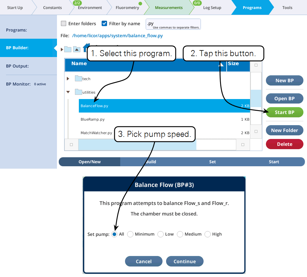 To run the balanced flow program, select the script.