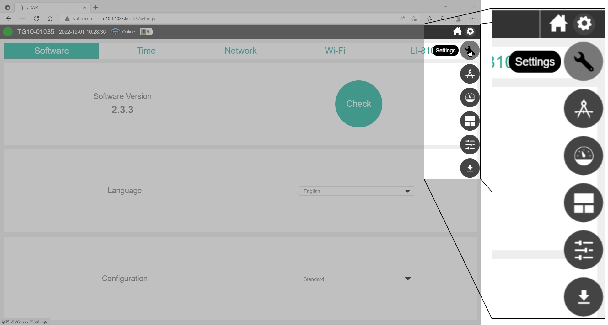 Settings page.